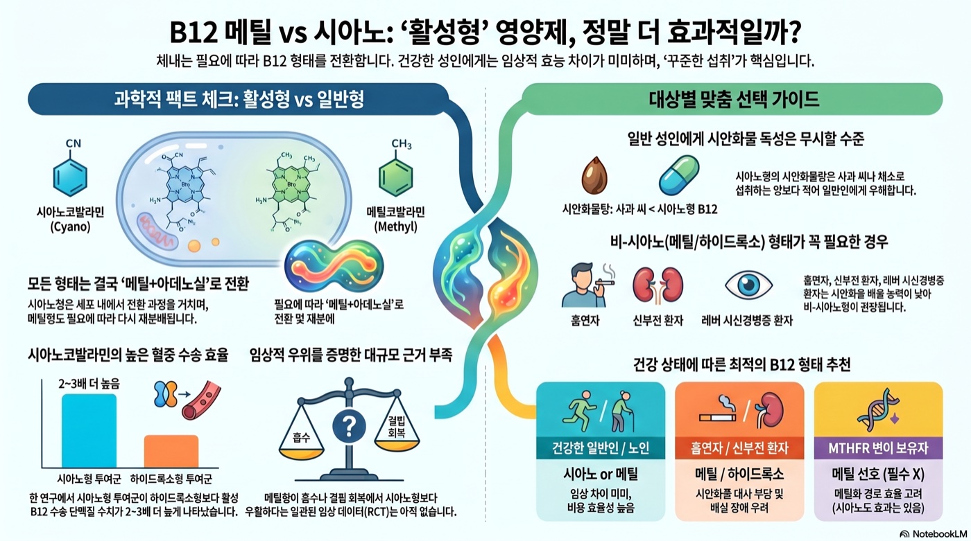 B12 영양제, 메틸코발라민이 시아노코발라민보다 정말 더 좋을까?
