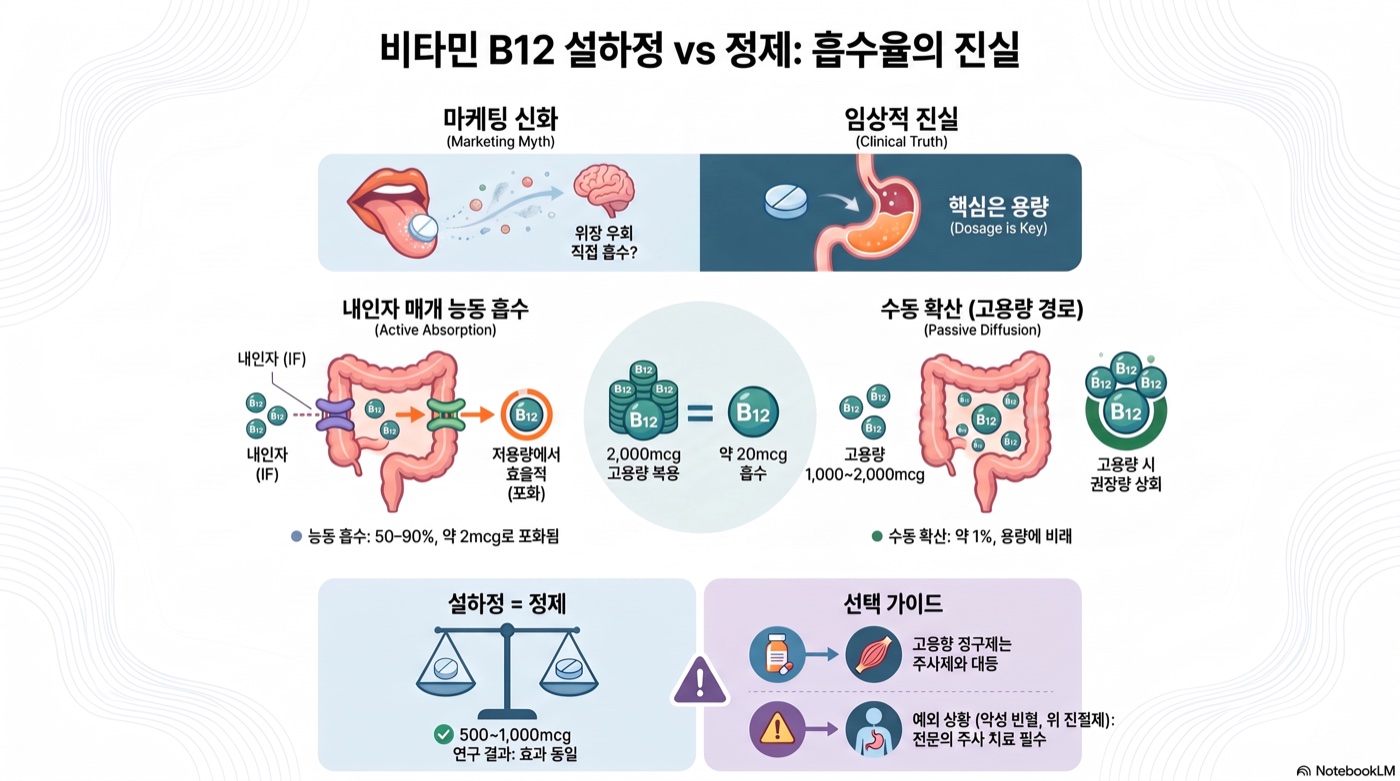 비타민B12 설하정 vs 일반 정제, 흡수율 차이가 임상에서 의미 있을까?