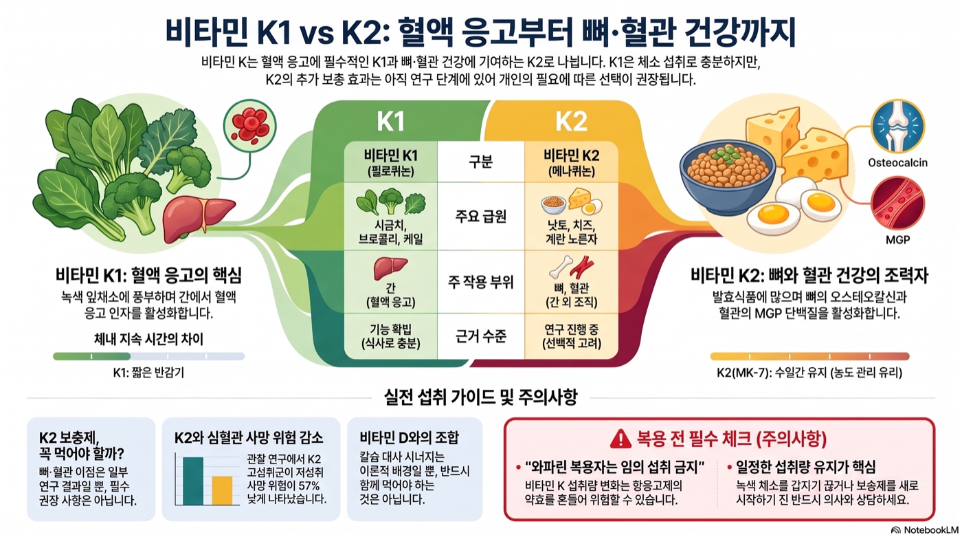 비타민K1 vs K2, 뭐가 다를까? 혈액응고와 뼈·혈관의 역할 차이