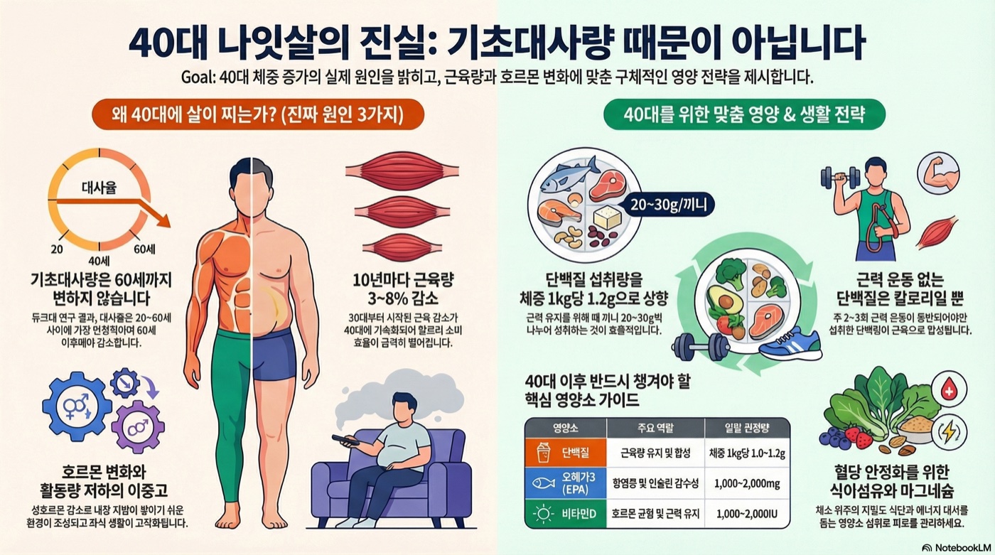 40대 이후 갑자기 살이 찌기 시작했다면, 대사 변화에 맞춰 점검할 영양소 3가지